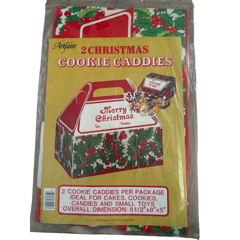 Christmas Cookie Caddies Gift Boxes‎ Holly Berry Merry Christmas NOS Vintage